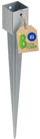 BirnePower Pfostenträger 91 x 91 mm Einschlagbodenhülsen Pfostenanker Square Erdanker Erdspieß Bodenanker Einschlaghülse aus Stahl zum Einschlagen für Vierkant Holzpfosten Feuerverzinkt Länge 750 mm