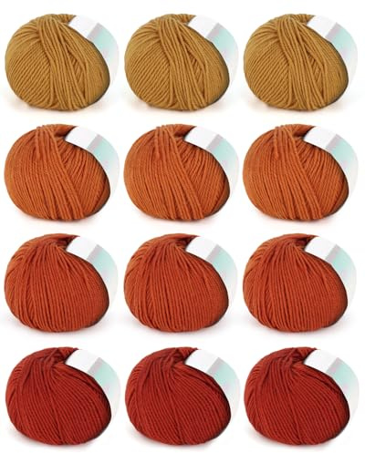 Coopay 600g Merinowolle zum Stricken, Dicke Merino Wolle zum Häkeln, Orange | 12x50g Superweich Sockenwolle 4Fädig, Häkelgarn aus 98% Merinowolle und 2% Baumwolle, Strickwolle für Kleidung, Schal, Tücher