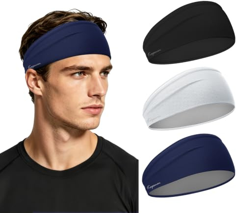 Kapsuen Sport Stirnband Herren - 3 Stück Haarband Damen Sommer, Leichtes & Elastisch Anti Schweißband für Yoga Workout Laufen Fitness (Schwarz + Hellgrau + Saphirblau)