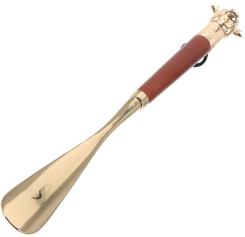 CLISPEED Calzador de Metal y Madera de 32 Cm Diseño de Vaca Marrón, Mango Largo para Personas Mayores y Adultos, Calzador Práctico para Botas, Zapatos y Uso Diario