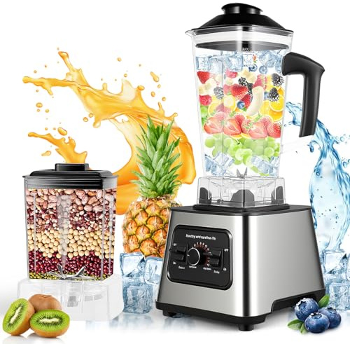2-En-1 Blender Mixeur,800W Smoothie Maker, 2L + 0,5L, 9 Vitesses, 4 Lames, Nettoyage Facile, Mixeur Smoothies, Milkshakes et pour Congeler des Fruits