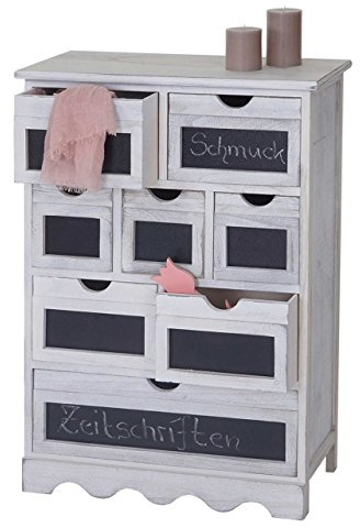 Mendler Kommode Ermelo, Schubladenschrank mit Tafel, Shabby-Look Vintage MVG-Zertifiziert 87x60x30cm - weiß