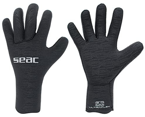 SEAC Ultraflex 2 mm Ultra-elastische Neoprenhandschuhe zum Tauchen und Speerangeln, rutschfest, Schwarz, Größe XXL