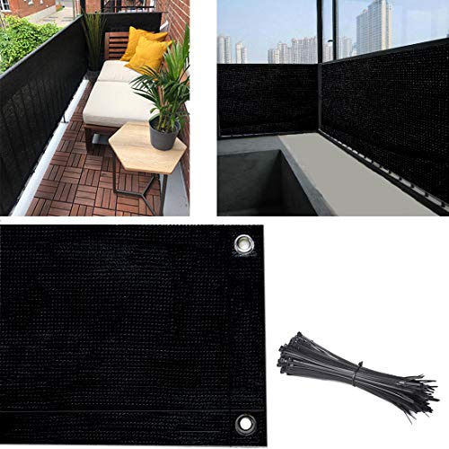 Balcony Privacy Screen Fence Cover, 3.5ft x16.5ft Privacy Screen UV-Resistant Visibility Reduction Fence Screen for Balcony, Apartment, Backyard, Patio, Porch, Garden (3.5x16.5ft, Black)