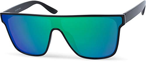styleBREAKER Unisex Shield Sonnenbrille Nerd Monoglas | Polycarbonat-Scheibe, UV 400 Schutz Kategorie 3. Schmaler Kunststoffrahmen, inklusive Putztuch und Etui.