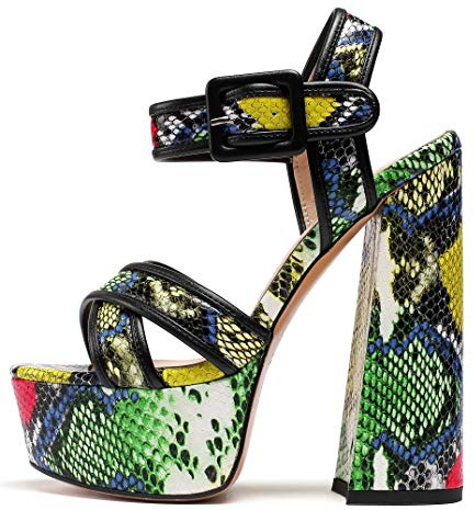 Mettesally Sandali con Plateau e Cinturino alla Caviglia Donna, Python, EU39
