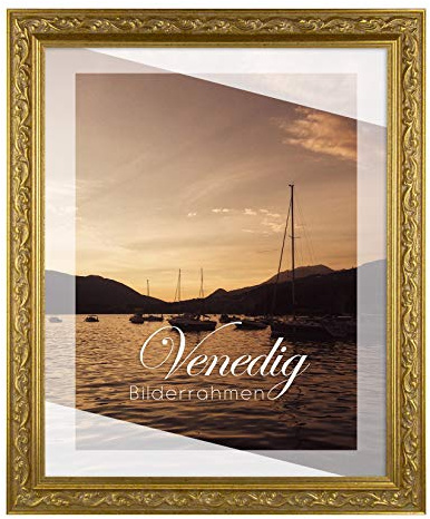 BIRAPA Venedig Massiv-Holz Venedig 50x70 cm in Farbe Gold - Bilder-Rahmen Gold Vintage - Foto-Rahmen Collage
