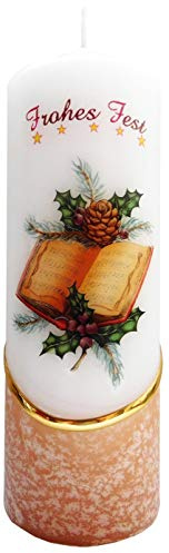 Meissner-Handel Auswahl Motiv, Weihnachtskerze 'Frohes Fest' ca. 6 x 18 cm, farbig getaucht, mit farbigen Wachs- und Bildauflagen * (Motiv 003-FF)