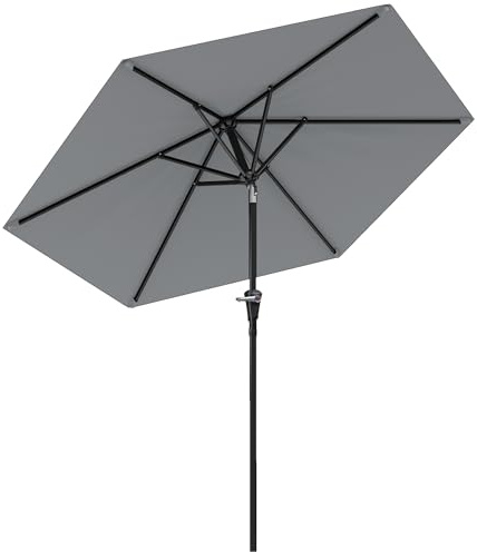 Outsunny Parasol de Jardin Parasol Droit Inclinable Ø 2,3 x 2,16H m Gris
