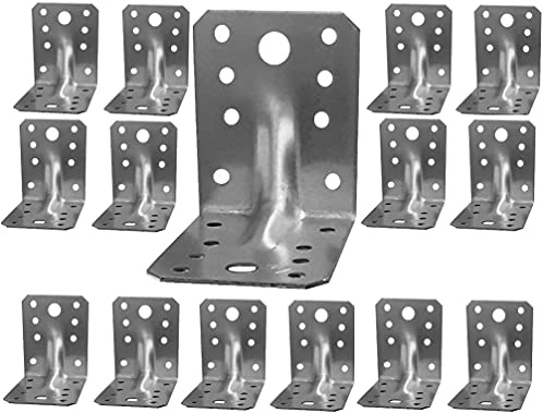 Pack of 15 Angle Brackets for Wood, Heavy Duty Corner L Bracket 70x70x55mm | Galvanised Steel, 1.5mm Thick, 267kg Load Capacity, Reinforced Rib, Right Angle Metal Braces for Sleeper Fixing and Joining