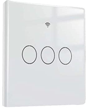 Interruptor de pared WiFi, cuadrado 86 x 86 mm, estándar europeo, WiFi 2.4G + RF 433 MHz + táctil, compatible con Amazon Alexa y Google Home (blanco, 3 Touch Gang)