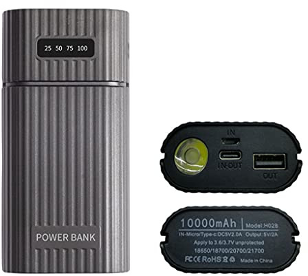 BMBN Fai da Te 18650 Power Bank, Te Power Bank 2X 18650 18700 20700 21700 Kit Custodia per Batteria Caricatore USB Universale con Torcia a LED per Smartphone Nero