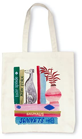 Kate Spade New York Canvas Book Tote, Large Shoulder Bag, Cute Tote for Beach or School, Bookshelf