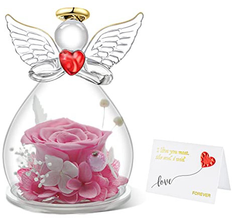 Miofula Ewige Rose Engel Figur Geschenke für Frauen, Infinity Rosen Schutzengel Blume Geschenke für Mama, Geburtstagsgeschenk für Frauen Oma Geschenk Freundin Geschenk Weihnachten Geburtstag Jahrestag