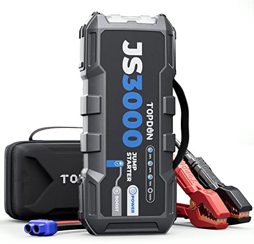 TOPDON JS3000 Starthilfe Powerbank, Jump Starter Auto Batterie Booster für bis zu 9L Benzin&7L Dieselmotoren, Auto Starter Powerpack PKW/Kfz mit Starthilfekabel/Eva Tasche/Eingebaute LED, 24000mAh