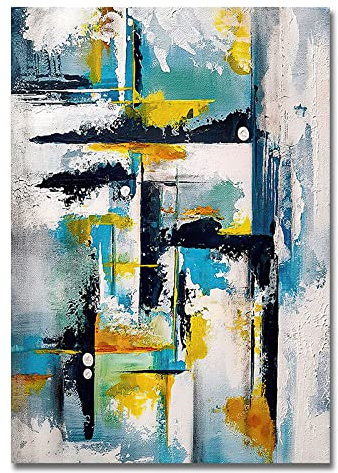 Acrylbilder, Blaue Texturlinie Minimalistisch Abstrakt Modern Große Original Handbemalte Messer Kunstwerke Gemälde Auf Leinwand Wandkunst Für Home Office Dekorationen Wohnzimmer,90X130Cm(36X52Inch)