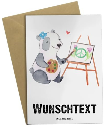 Mr. & Mrs. Panda Personalisierte Karte Künstlerin Herz - Geschenke, Kunstschule, grußkarte personalisiert, Geschenk, individuelle, Grußkarten, Witzig, personalisierbar, Malerin, Lustig, Spruch