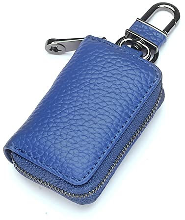 SHTGOI Echt Leder Schlüsselanhänger Auto Schlüsselmäppchen Schlüsseltasche Schlüsseletui mit Reißverschluss Schlüsselhalter Car Key Holder Schlüssel-Anhänger für Damen und Herren Hellblau