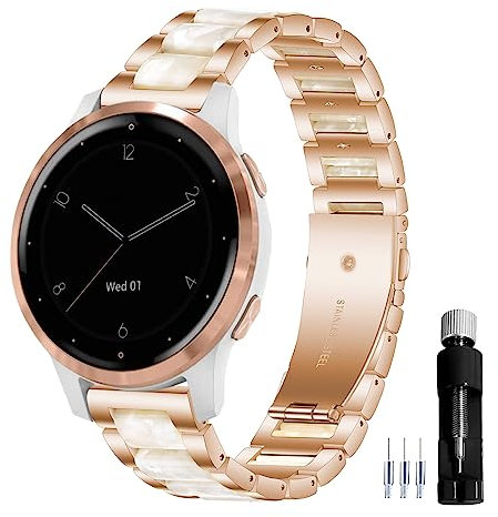 Gheper 18MM Allgemeine Harz Edelstahl Uhrenarmband Kompatibel mit Garmin Vivoactive 4S/Vivomove 3S 39mm/Venu 2S/Forerunner 255S Musik Smartwatch Armband Ersatz Metall Armband
