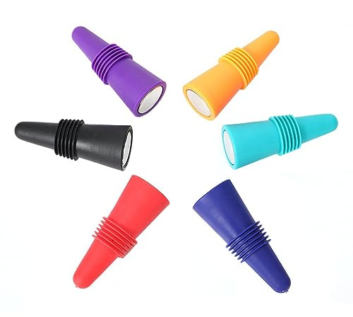 SJBAUTYO Tappi in silicone bottiglie di vino - Set da 6, riutilizzabili e con fondo in acciaio inox per la conservazione di champagne e birra.