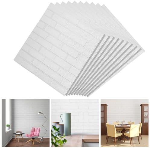Sonnewelt 20 Stück 3D Wandpaneele,77x70cm Wasserdicht Wandtapete,Selbstklebende Tapete Selbstklebend Wandaufkleber, für Badezimmer Schlafzimmer Wohnzimmer Balkon Küchenrückwand Weiß