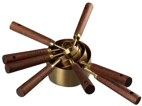 Couponhub 8 Pcs Gold Measuring Cups & Spoons Set, Stainless Steel with Wooden Handles