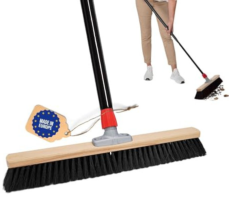 Novaliv Großer Besen Saalbesen 80 cm mit Stiel Borsten Kunstborsten Besen fein mit stiel Ideal als Werkstattbesen Hallenbesen Industriebesen Hausbesen Kehrbesen Zimmerbesen Haarbesen Besen groß