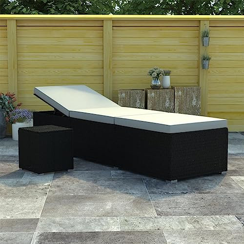 AUUIJKJF Wohnartikel, Sonnenliege mit Kissen und Teetisch, Polyrattan, schwarz, Anzugmöbel