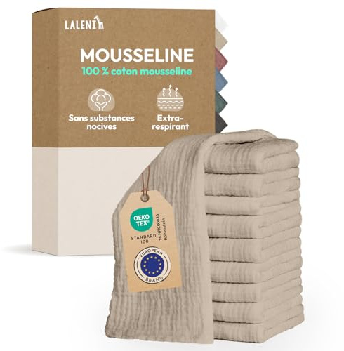 Laleni Mulltorkdukar baby 20-pack, muslin i 100% bomull 70 x 70 cm, absorberande och tvättbara – Beige