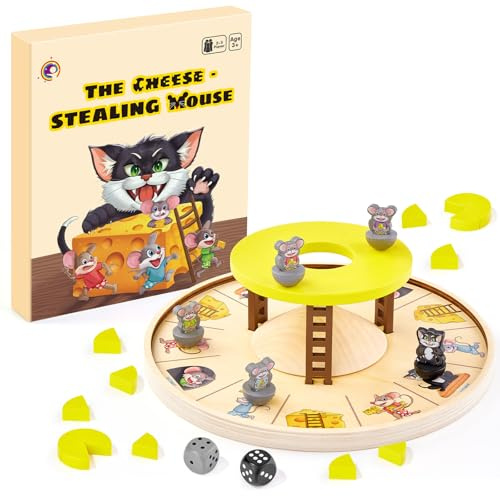 Klassiker Mäuseschreck, Holz Kinderspiel ab 4 5 6 Jahre | Katze und Maus Spiel, Würfelspiel Familienspiele Holz Spielzeug Brettspiel für Kinder, Geschenk für Jungen und Mädchen