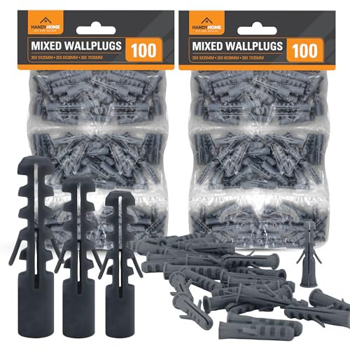 SOL 200pk Mixed Wall Plugs – 5mm, 6mm & 7mm Rawl Plugs for Brick, Plasterboard & Concrete – Multi-Surface Fixing Set for Screws, Anchors & DIY Wall Mounting Projects