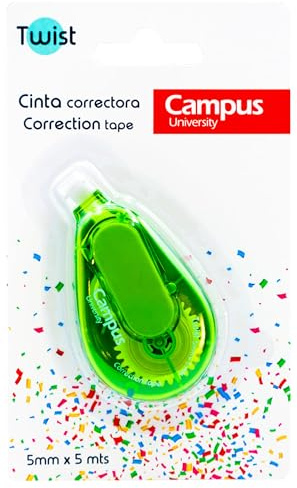 Campus Korrekturband, 5 m, ergonomischer Mini-Schreibkorrektor mit weicher Korrektur, Korrekturband für Stifte von 5 mm, ideal für Büro und Schulmaterial (Grün, 12 Stück)