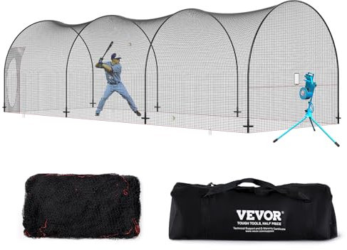 VEVOR Baseball Batting Cage, Softball and Baseball Batting Cage Net and Frame, Practice Portable Cage Net with Carry Bag, Heavy Duty Enclosed Pitching Cage, for Backyard Batting Hitting Training, 33FT