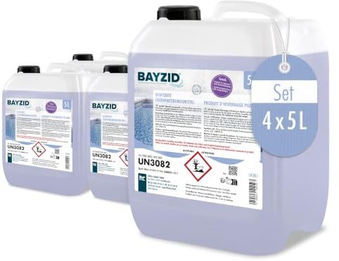 Bayzid Produit d'Hivernage pour Piscine (4 x 5 L)- Effet Détartrant | Algicide et Anti-Moisissures - Préparation Hivernale Efficace pour Piscines - Prévient et Détruit les Algues - Non Moussant