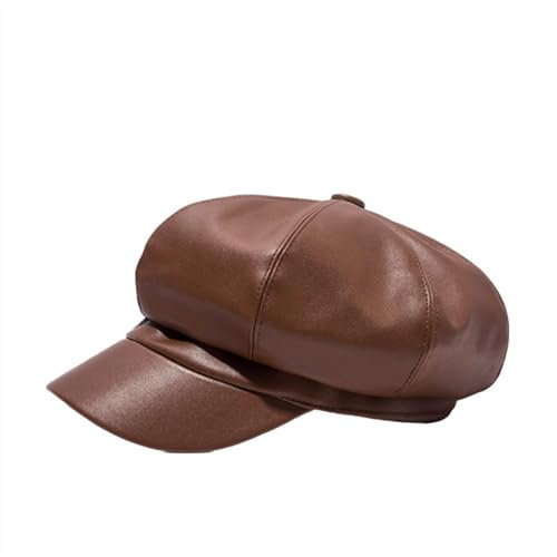 GIBZ 8 Panele Newsboy Cap PU Leder Baskenmütze Weicher Malerhut Klassische Vintage Kostümhüte für Damen Ballonmütze, Braun