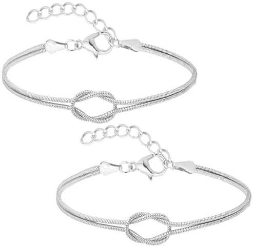 CANRNYACBZ 2PCS Bracelet Couple Nœud Argenté -Cadeaux Pour Couples Bijoux Partenaires Élégants pour Cadeaux Saint Valentin/Anniversaire/Mariage - Design Unique en Forme de Nœud Symbolique