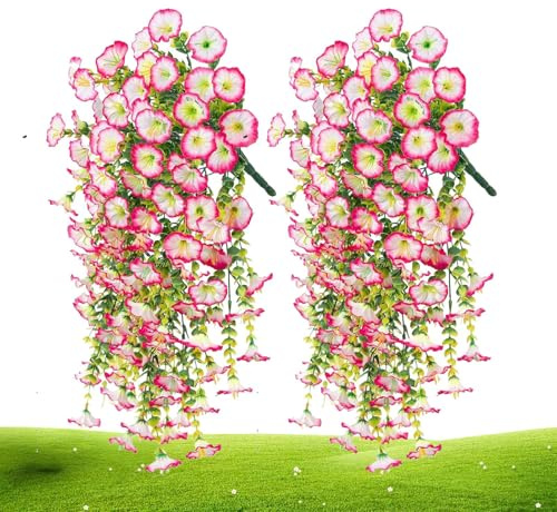 Eventerde Falsk petunia, petunia, konstgjorda blommor realistiska – 2 x realistiska falska petunior – väderbeständig UV-resistent simulerade färgglada växter för trädgårdsfönsterlåda, kruka