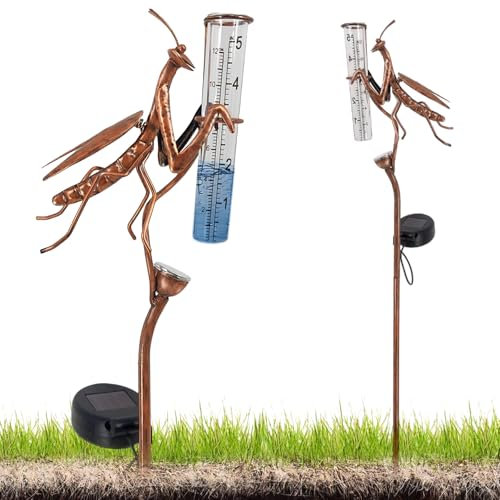 HOSPAOP Pluviometro solare da giardino con LED e picchetto – Vetro resistente al gelo, misurazione precisa delle precipitazioni per prato, terrazza, campi, patio, decorazione per esterni