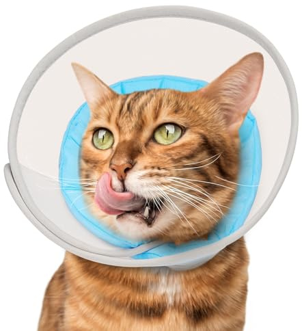 Supet Weicher Halskrause Katze: Bequemer, wasserdichter Netz-Erholungskegel nach Operationen, um Lecken und Kratzen zu verhindern, Alternative zum Elizabeth-Kopf-/Halskegel aus Kunststoff(Blau,S)