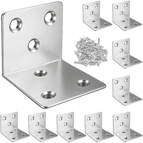 Xyxu Angle Brackets, 10Pack Metal Corner L Brackets for Wood 30x30x30x1.5mm | Heavy Duty 90 Degree Right Angle Sleeper Brackets for Wood, Galvanised Steel L Shaped Bracket for DIY, Home Repair, 60 Screws