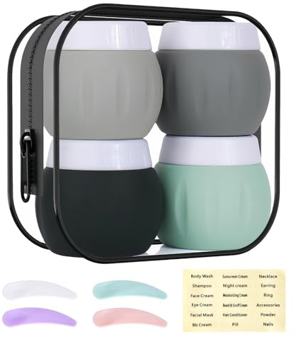 50ML Tarros de Crema Botes de Silicona, 4Pcs Envases de Cosméticos de Viaje Tarros Cosméticos Recargables Artículos Accesorios de Viaje, Cosmético Envase Cosmética Tarro Vacío Crema Lociones (Gris)