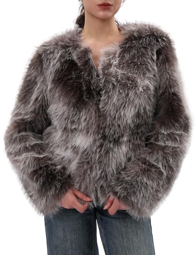 Amazhiyu Manteau en fourrure pour femme - Veste en fourrure synthétique - Veste courte en peluche - Manteau polaire à manches longues - Manteau d'hiver avec fermeture éclair et poches, Tie-Dye, XL