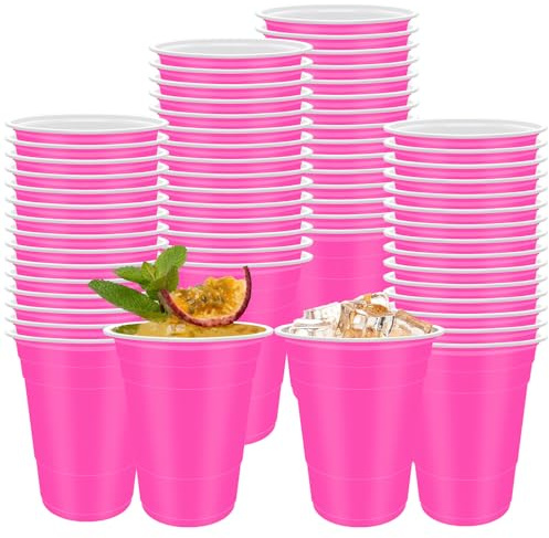 60Pcs 16oz Peach Pink Plastic Cups Reusable Pink Party Cups for Drinking | 16oz /470ml, Large Capacity, Stackable and Lightweight, Sturdy Colored, Perfect for Party