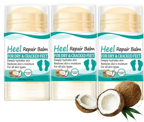 3PCS Heel Repair Balm - Coconut Oil Heel Balm Stick,Cracked Heel Repair Cream,Dry Skin Remover Feet, Foot Balm for Dry & Cracked,Deeply Hydrates Skin,Restores Skin Moisture,Foot Care