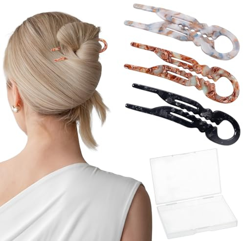 HBselect 3 Stück Französische Haarnadeln für Damen, French Hair Pin, Haargabel French Twist Pin für Hochsteckfrisuren, Dutts und Zwirbel, Vintage Twist Haarspange für Mädchen und Frauen B