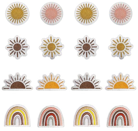 24 Stück Patches zum Aufbügeln, Sonnengestickter Bügelbilder Kinder, 8 Stile Retro Boho Bügelflicken Kinder für DIY Jeans Jacken Taschen Schuhe
