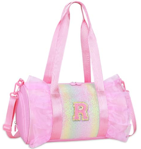 Personalized Monogram Dance Bag for Girls - 3-8 Years Kids Lightweight Water Resistant Oxford Backpack for Ballet Cheerleading Sleepovers Gymnastics Pink R