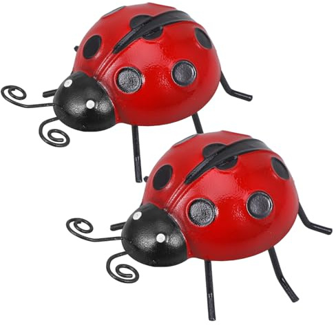 GALPADA Suspension Murale en Fer Rouge 2pcs, Décoration Murale Adorable à Bon Dieu pour Porte et Jardin, Art Mural Extérieur Vif et Résistant