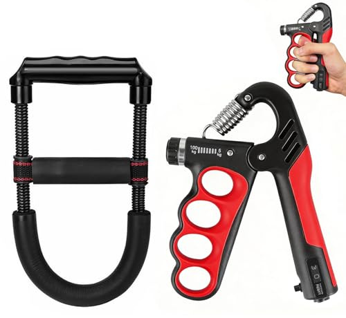 yolzhxe Griffkraft Trainer, 5-100kg Einstellbarer Widerstand, Handtrainer mit Integriertem Zähler, Rot Handgriff Trainer für Trainieren Sie Ihre Handgelenke und Unterarme
