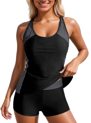 Tankini Dam magkontroll baddräkt sport badmode hög midja baddräkt tvådelad U-hals tankini topp och badshorts badkläder sommar badkläder tankinis för kvinnor